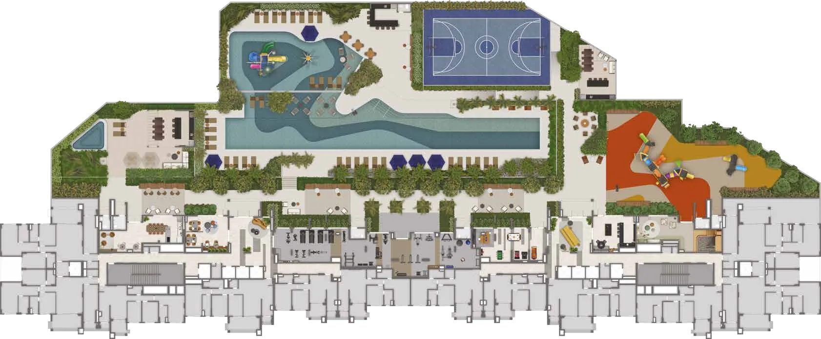 Implantação do pavimento de lazer do Azzure Resort Life Osasco
