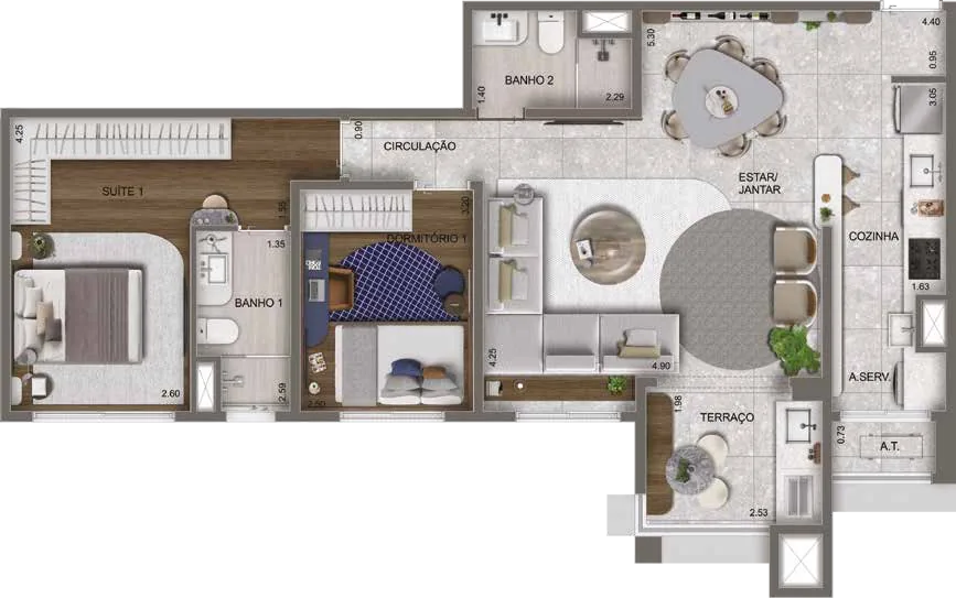 Planta opção do apartamento de 80 m²