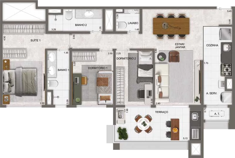 Planta do apartamento de 98 m²