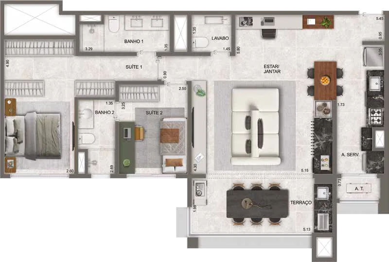 Planta opção do apartamento de 98 m²