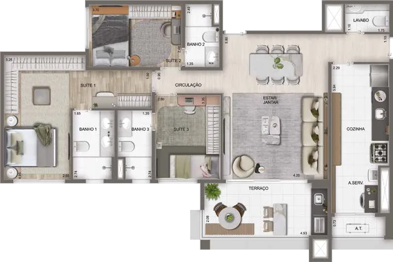 Planta do apartamento de 120 m²