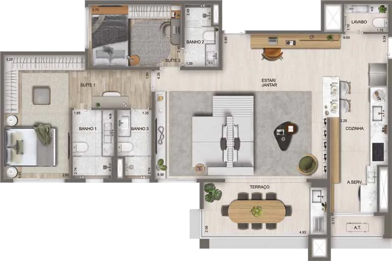 Planta opção do apartamento de 120 m²